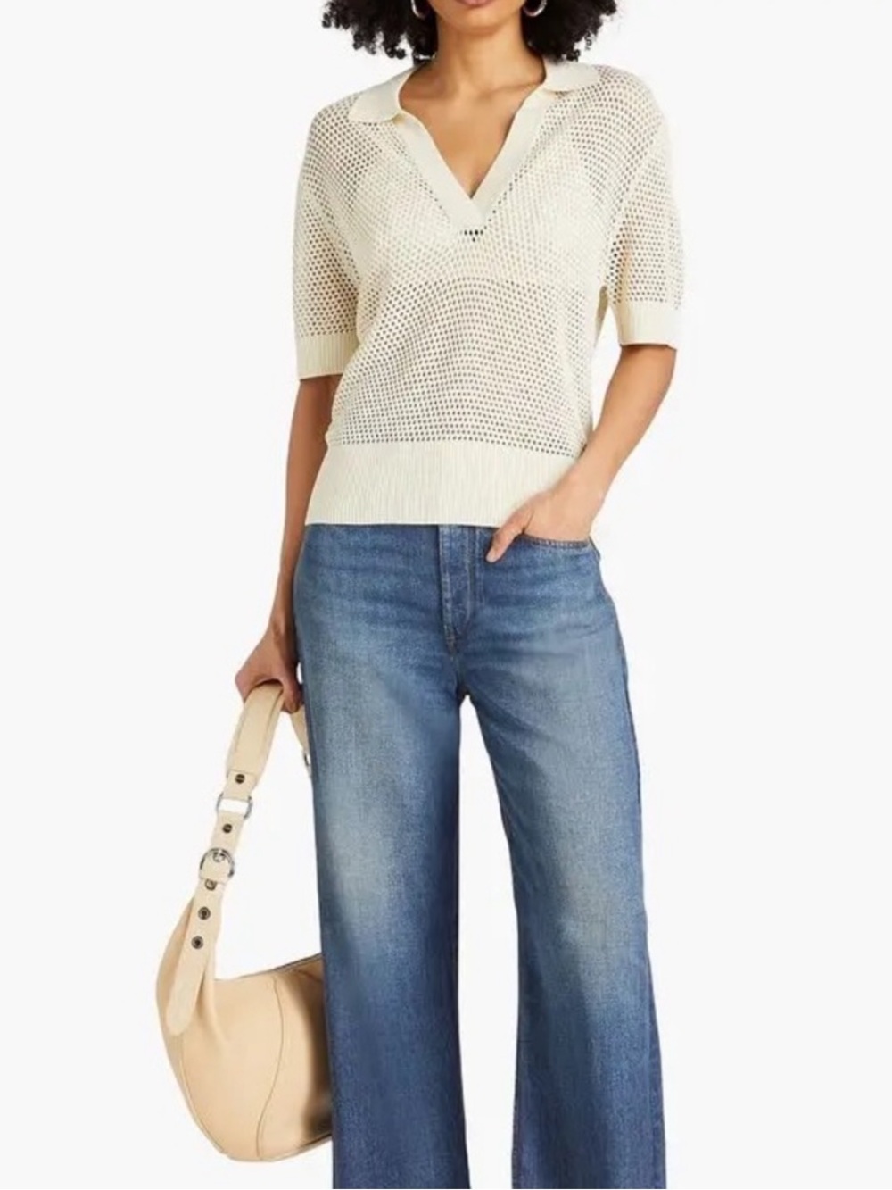 Rag & Bone Leah Open Knit Crochet Polo | Women’s Size L